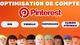 Image de conseils d'optimisation de compte Pinterest: SEO, visuelle, performance, clics d'épingle.
