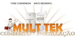 Logo da Mult Tek, com imagens de eletrodomésticos e contato telefônico.
