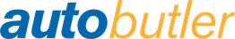 Logo med teksten "autobutler" i blå og orange farver.