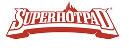 Rotes Logo mit der Aufschrift "SUPERHOTPAD" und einer Flamme über dem Text.