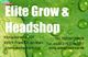 Grünes Blatt mit Wassertropfen, "Elite Grow & Headshop" und Kontaktdetails vor weißem Text.