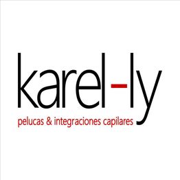 Logo de "karel-ly" con texto: "pelucas & integraciones capilares".