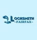 Logo with a hand giving a key. Text: "Locksmith Fairfax" in blue on a light blue background.