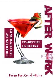 Cóctel rojo con fresas y kiwi, texto: "Libérate de las tensiones" y "Evádete de la rutina".