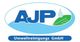 Logo der AJP Umweltreinigungs GmbH mit Blatt und Wassertropfen.
