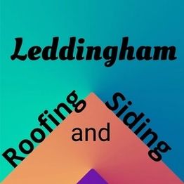 Text "Leddingham Roofing and Siding" on colorful geometric background.