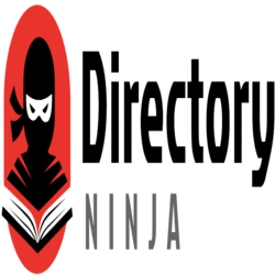 Logo with a ninja reading a book beside the text "Directory Ninja" in black and red.