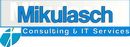 Logo von Mikulasch Consulting & IT Services mit blauem Text und Grafik auf weißem Hintergrund.