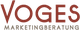 Logo von Voges Marketingberatung mit roter Schrift auf weißem Hintergrund.