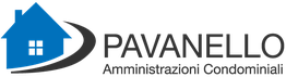 Logo con casa blu e scritta "Pavanello Amministrazioni Condominiali".