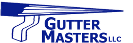 Blue logo for Gutter Masters LLC featuring a stylized gutter design.