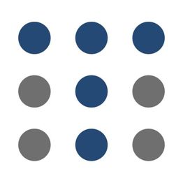 Nueve círculos alternados: azules y grises en una cuadrícula de 3x3.