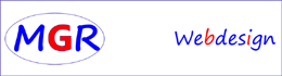Logo mit den Buchstaben MGR in Blau und Rot, daneben der Schriftzug "Webdesign" in Blau und Rot.