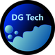 Blue logo with "DG Tech" text and abstract wave and bubble design.