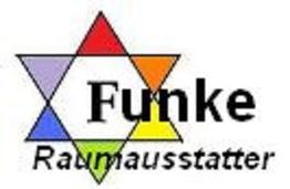 Logo mit einem bunten Davidstern und dem Text "Funke Raumausstatter".