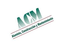 Logo verde y rojo que dice "Aluminio, Construcción y Mantenimiento" en diagonal.