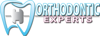 Logo of Orthodontic Experts with stylized tooth and blue and pink text.