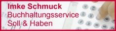 Roter Text auf weißem Hintergrund: "Imke Schmuck Buchhaltungsservice Soll & Haben".
