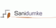 Logo mit Text "Sanidumke", links ein stilisiertes Gebäude und braunes Blattmotiv.