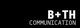 Schwarzer Hintergrund mit weißem Text: "B+TH COMMUNICATION".