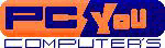 Logo von "PC You Computers" in Orange und Blau.