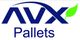 Logo azul "AVX Pallets" com uma folha verde.