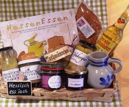 Ein leckerer Hessischer Geschenkkorb mit regionalen Spezialitäten von kleinen Manufakturen/Erzeugern.