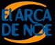 Texto: "El Arca de Noé" en azul con fondo de media luna naranja sobre negro.