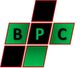 Sechs Kacheln bilden das Logo „BPC“, abwechselnd in Schwarz und Grün, mit roter Umrandung.