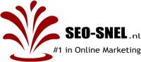 Logo van SEO-SNEL.nl met rode spetters en tekst: "#1 in Online Marketing".
