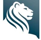 Silueta de un león blanco sobre fondo azul oscuro.