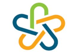 Ein abstraktes Logo in Form einer bunten, ineinandergreifenden Blume aus Bögen.