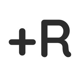 El símbolo más y la letra R mayúscula en negro sobre fondo blanco.