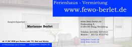 Visitenkarte von Fewo-Berlet.de für Ferienhaus-Vermietung mit Kontaktdetails und Adresse.