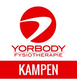 Rood logo van Yorbody Fysiotherapie Kampen met gestileerde cirkel en tekst.
