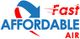 Logo with the text "Fast Affordable Air" in blue and red with a stylized arrow design.