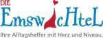 Logo mit Text: "Die Emswichtel - Ihre Alltagshelfer mit Herz und Niveau" in bunten Buchstaben.