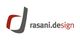 Logo mit stilisiertem "d" in Rot und Grau. Text: "rasani.design" in Grau und Rot.