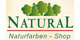 Logo mit grünen Bäumen, Schriftzug "NATURAL", Untertitel "Naturfarben - Shop".