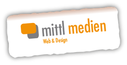 Logo mit Text "mittl medien Web & Design" in Grau und Orange auf weißem Hintergrund.