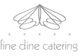 Ein minimalistisches Logo mit einer abstrakten Grafik und dem Text "fine dine catering".