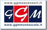 Logo con le lettere "GGM" e link ai siti www.ggmascensori.it, www.ggmmontascale.it.
