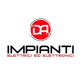 Logo rosso e nero con testo "Impianti Elettrici ed Elettronici". Cerchio rosso con lettere "DA".
