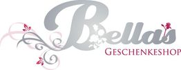 Logo mit dem Text "Bella's Geschenkeshop" und floralen Verzierungen.