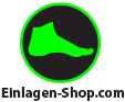 Grünes Fuß-Logo im schwarzen Kreis, darunter der Text "Einlagen-Shop.com".