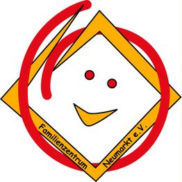 Logo des Familienzentrums Neumarkt e.V. mit einer roten, lächelnden Figur im Zentrum.