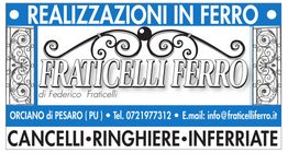 Cartello pubblicitario di Fraticelli Ferro: cancelli, ringhiere e inferriate. Contatti e-mail e telefono.