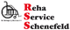 Logo: Rollstuhl-Icon links. Text: "Reha Service Schenefeld" in Schwarz und Rot.
