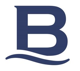 Blaues "B"-Logo mit geschwungener Linie unten, die eine Welle darstellt.