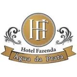 Logo do Hotel Fazenda Água da Prata, letras douradas com ornamentos florais em preto.